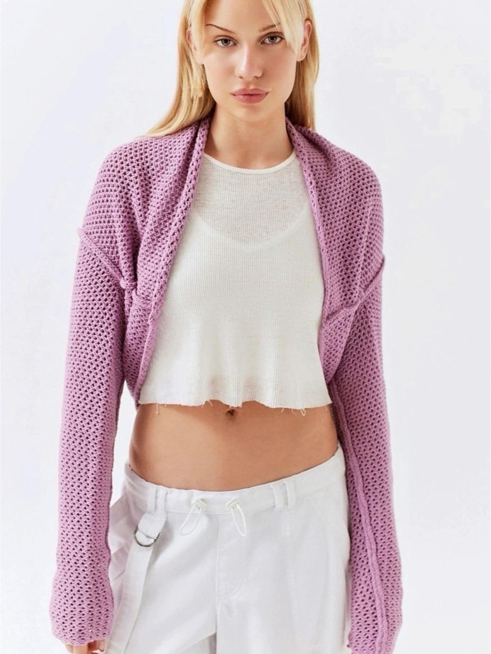 Urban Outfitters Tess Ruched Shrug Sweater in Mauve